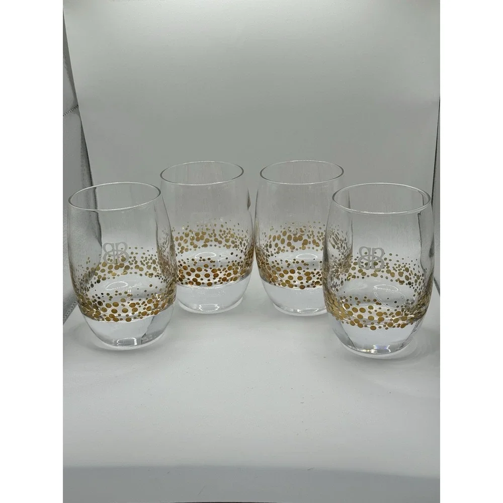 Baileys Irish Cream Gold Dot Confetti Etched Rocks Low Ball‎ Glasses Barware (4)