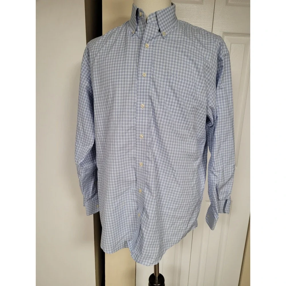 Jos. A. Bank Travelers Collection Mens Blue Plaid Button Down Shirt 16-34 Cotton