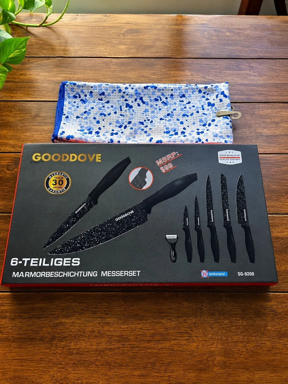 6-Piece Marble Coated Knife Set - Black