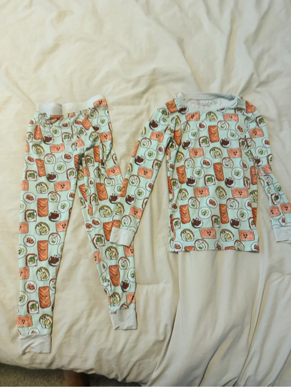 FLETCH Kids Sushi Print Pajama Set - Light Blue & Orange