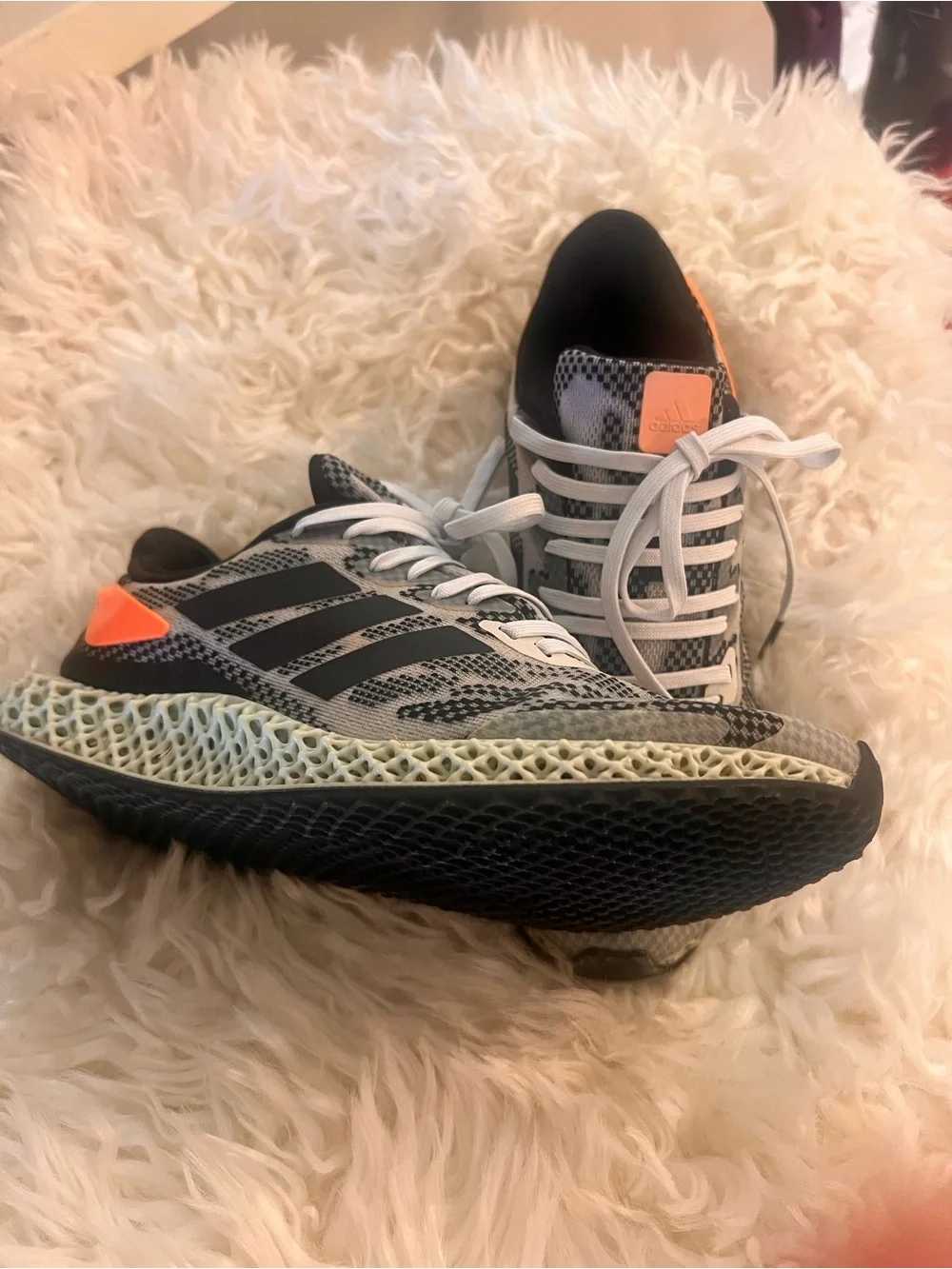Adidas Grey & Black Knit Running Sneakers with Orange Accents