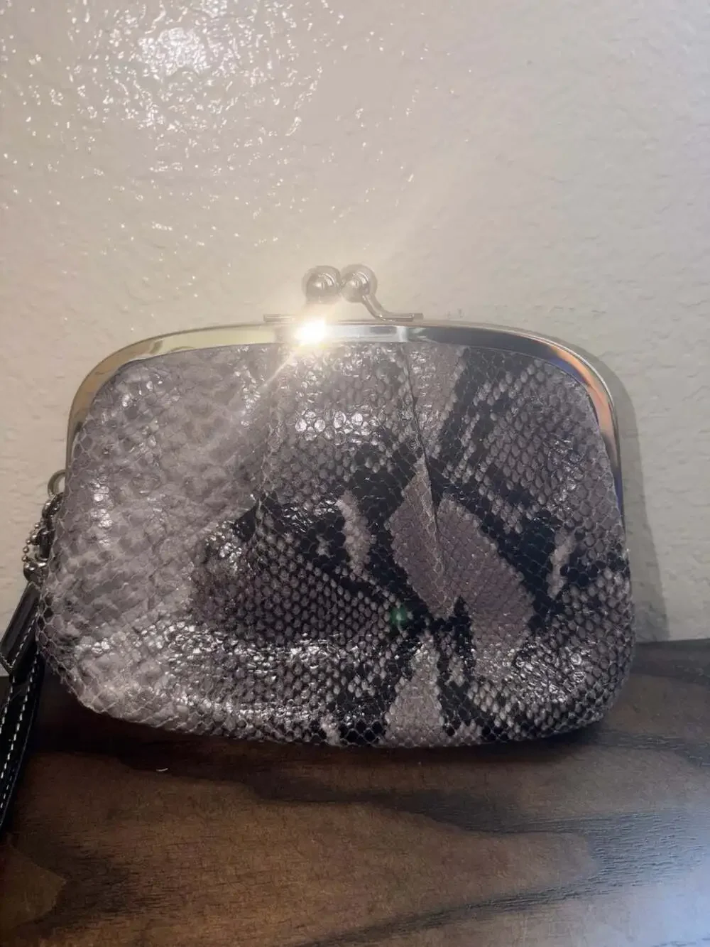 Coach Snakeskin Embossed Leather Kisslock Wristlet