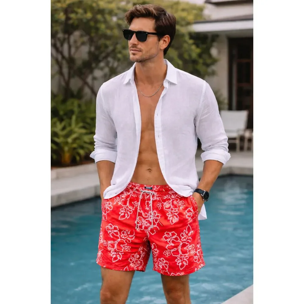 VILEBREQUIN Red Orange Floral Swim Shorts Trunks   Mens Size XXL