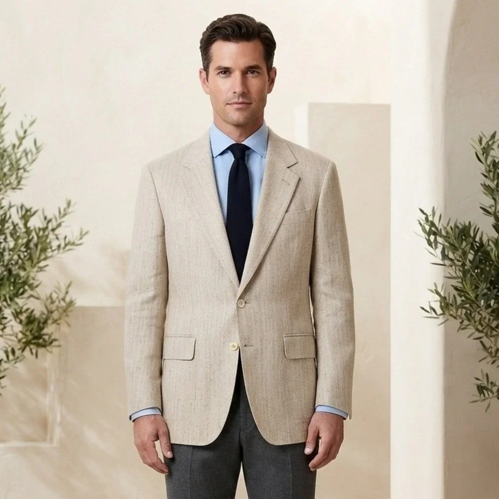 Towncraft Mens Vintage Beige Textured Two Button Blazer Sport Coat Size 42R
