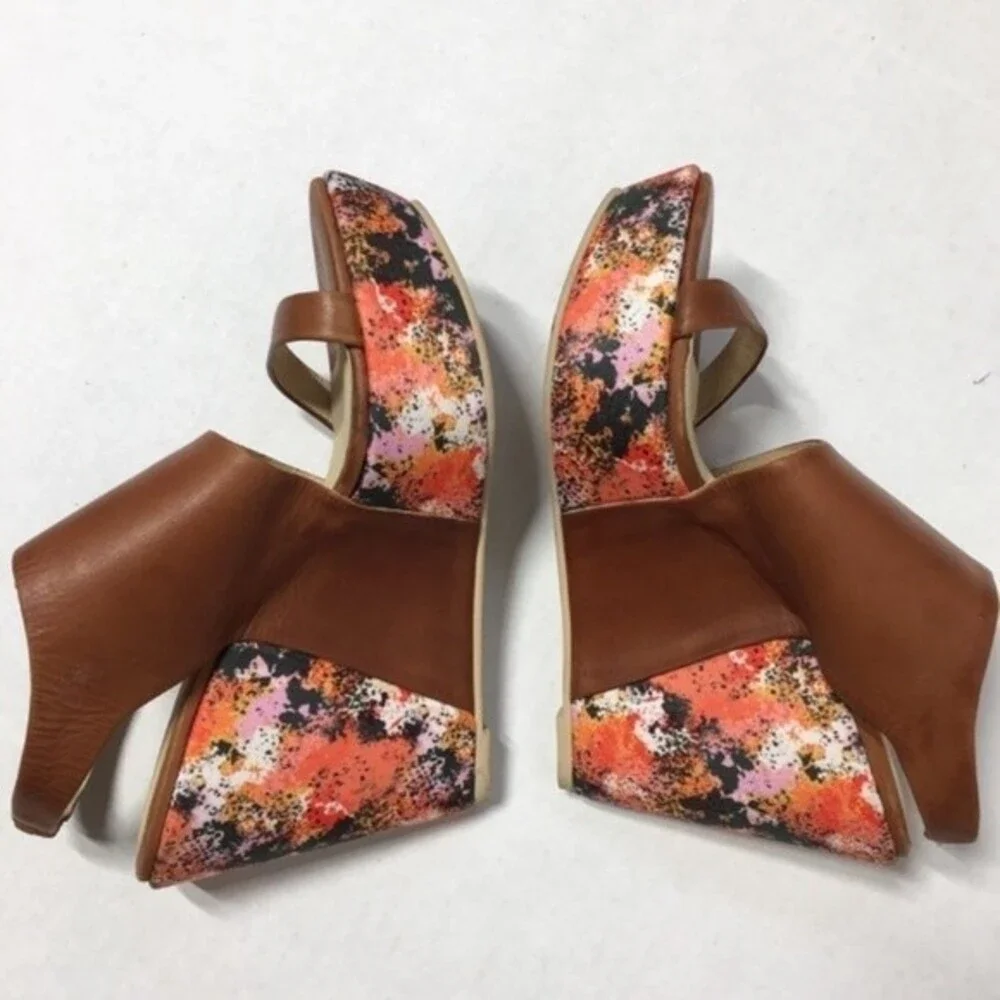 Anthropologie patterned strap heel