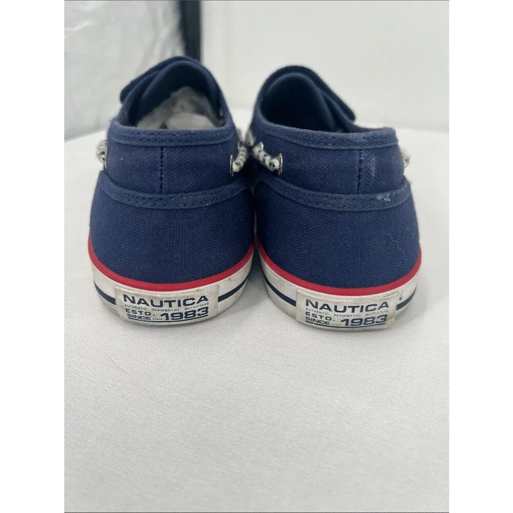 Nautica Navy Canvas Slip-On Boat Shoes with Red Accent