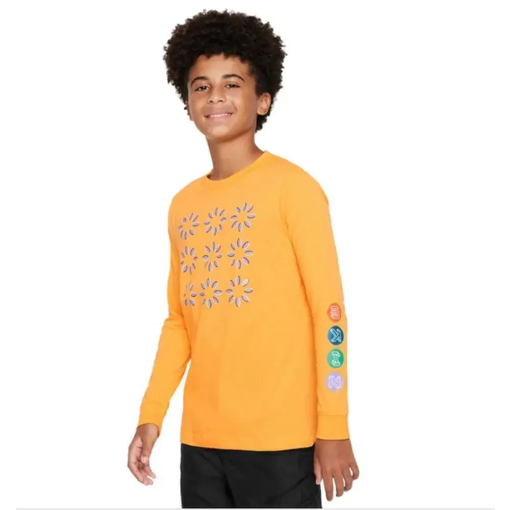 Nike Big Kids Sportswear Relaxed-Fit Printed Long-Sleeve T-Shirt Tee-shirt S