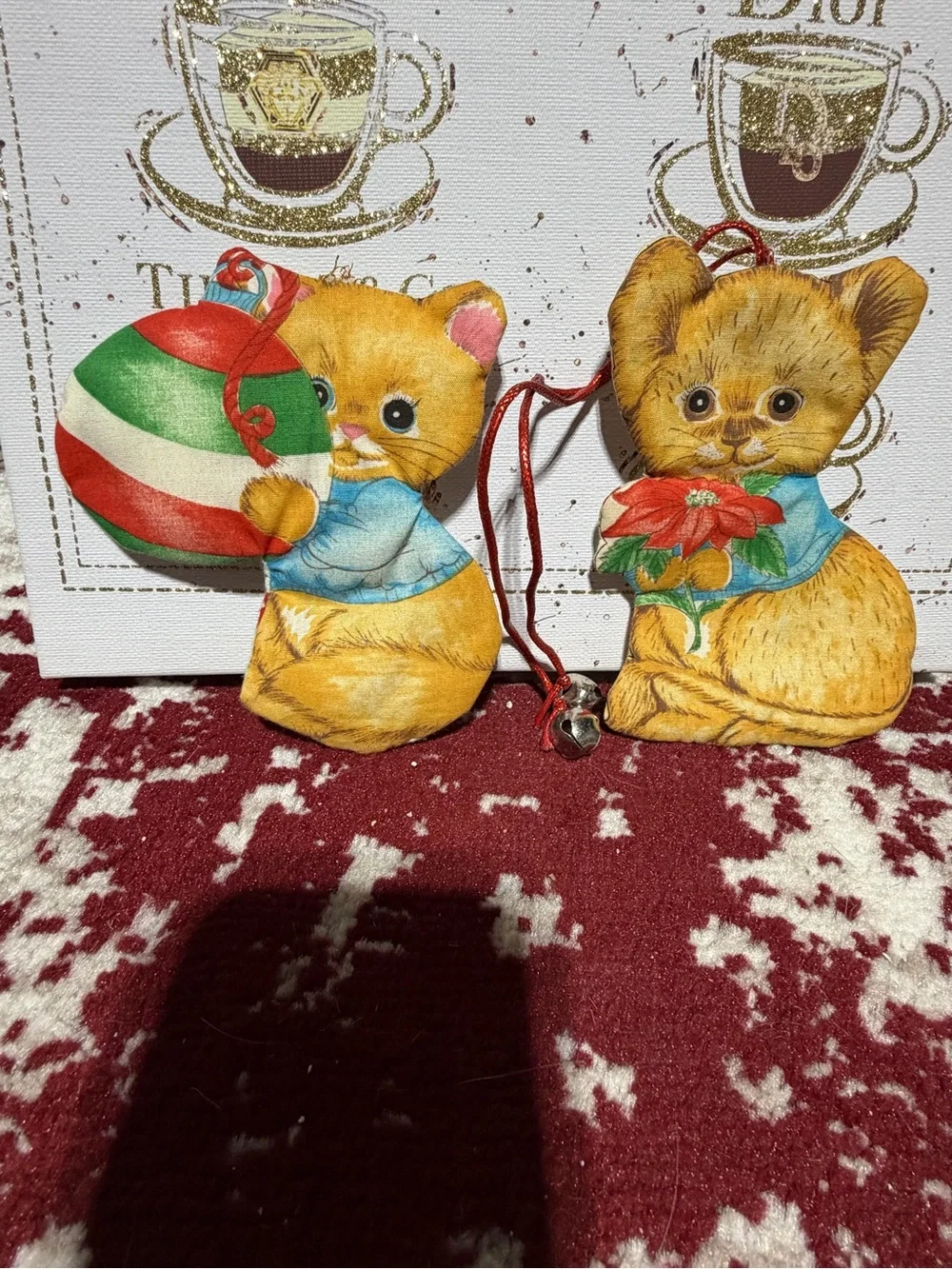 Vintage Cat Ornament Pair
