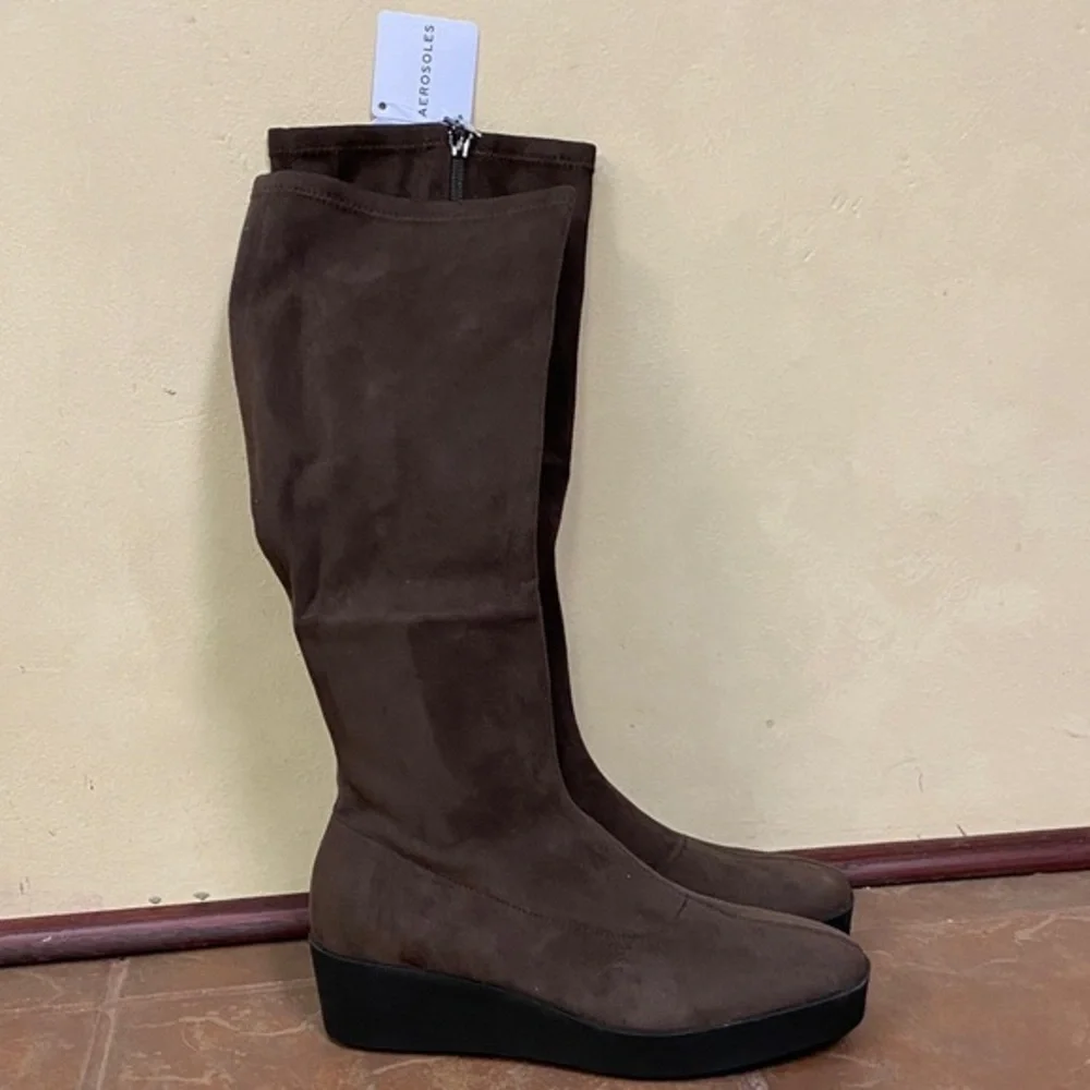 New! Aerosoles Cecina Chocolate Brown Tall Wedge Boots size 9