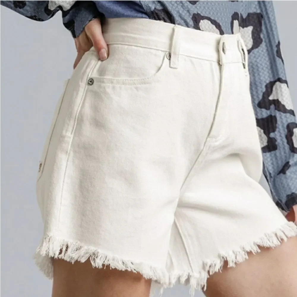 High Rise Denim Shorts Relaxed Fit White Junior Sz 5