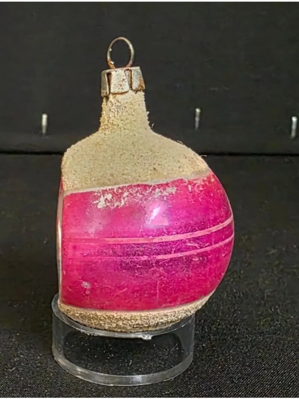Vintage Mercury Glass Indented Reflector Hot Pink Mica Retro Christmas Ornament
