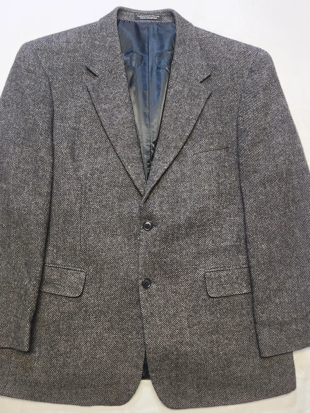 VTG Tweed Jacket 44R Large Gray Barleycorn 100% Wool Lambswool Marled Blazer