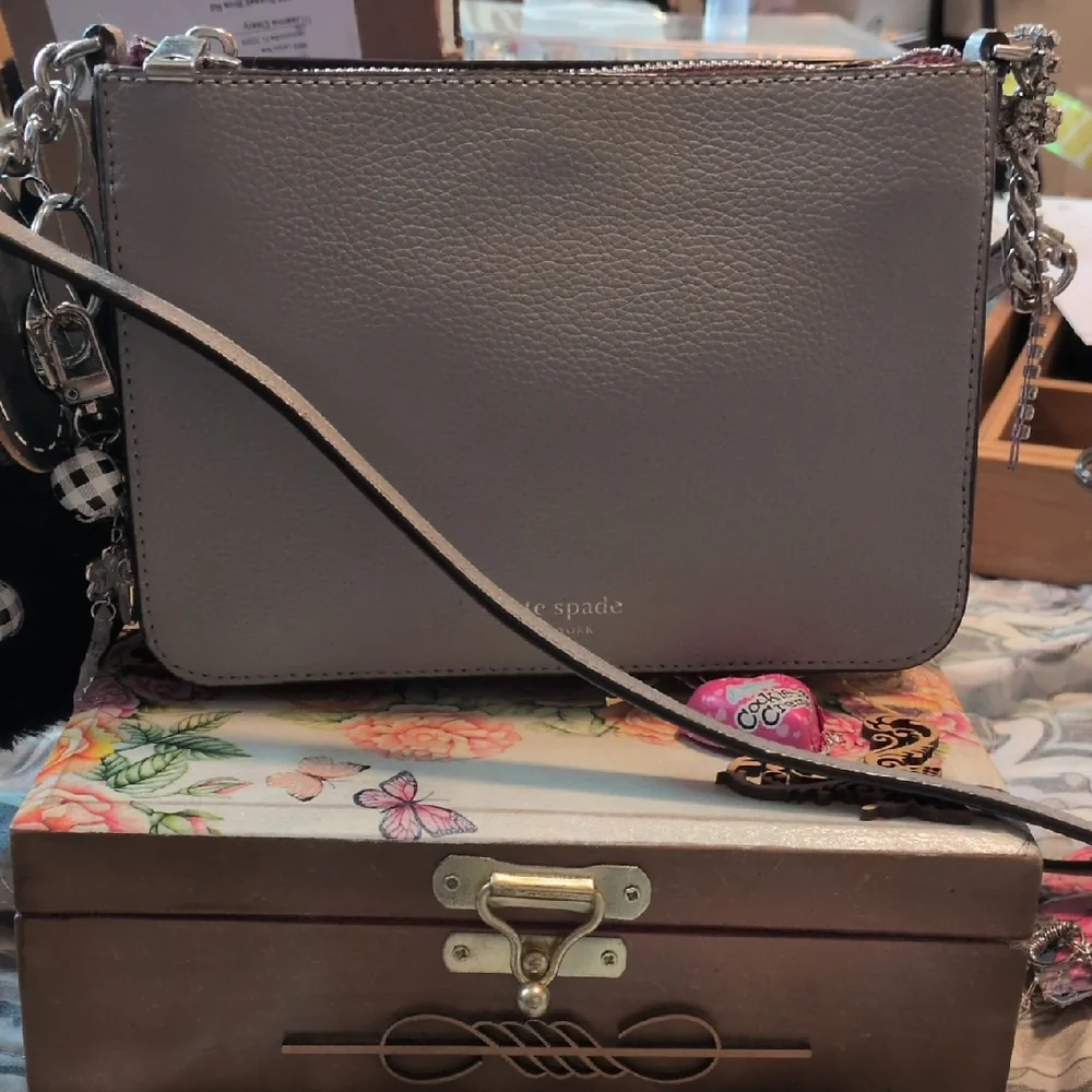 kate spade Gray Crossbody Bag with Silver Chain