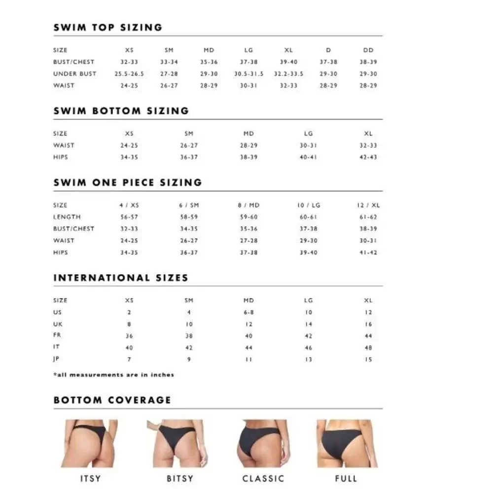 l*space swimwear sizing