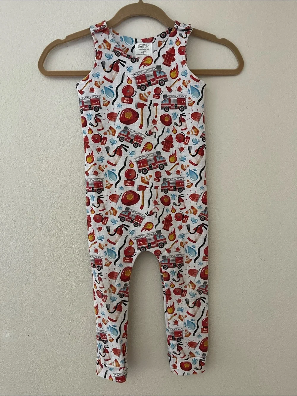 Firefighter Print Cotton Romper - Red, White, Blue