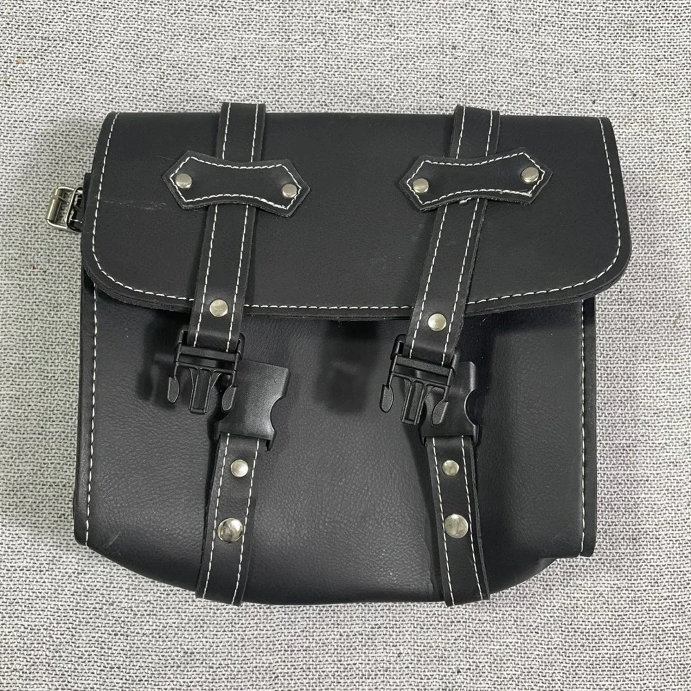 Universal Motorcycle Saddlebag Tool Bag Black Faux Leather Hard Shell Reinforced