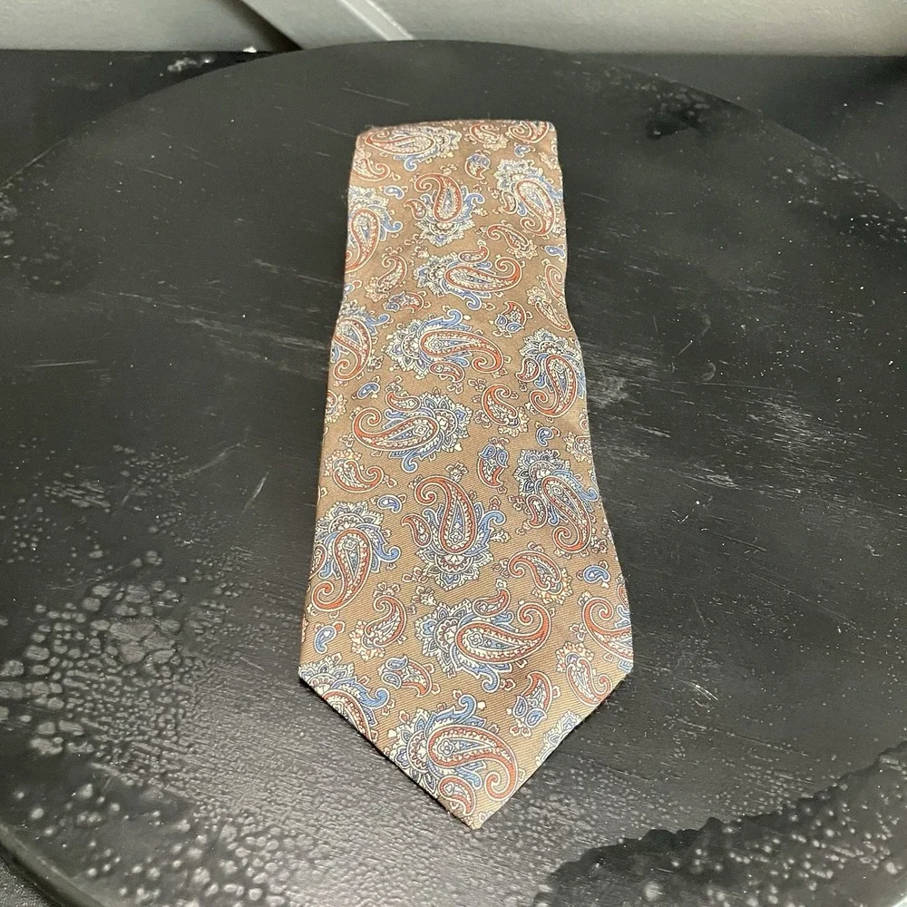 Liberty of London Silk Neck Tie Brown Paisley Blue Orange Classic England Style