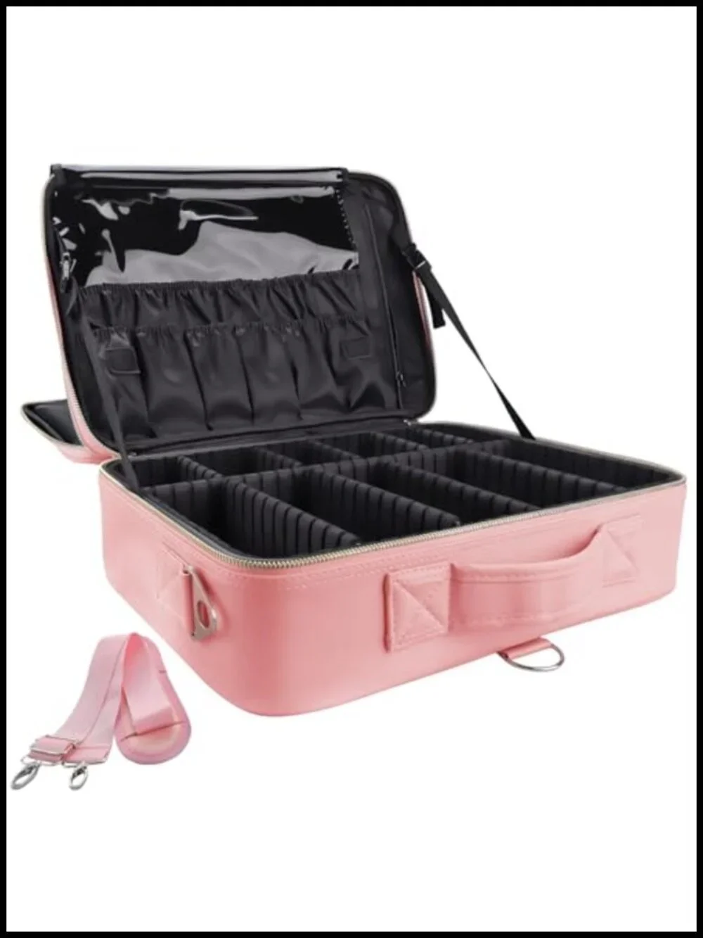 PU Leather Large Capacity Travel Cosmetic Organizer with Adjustable Dividers