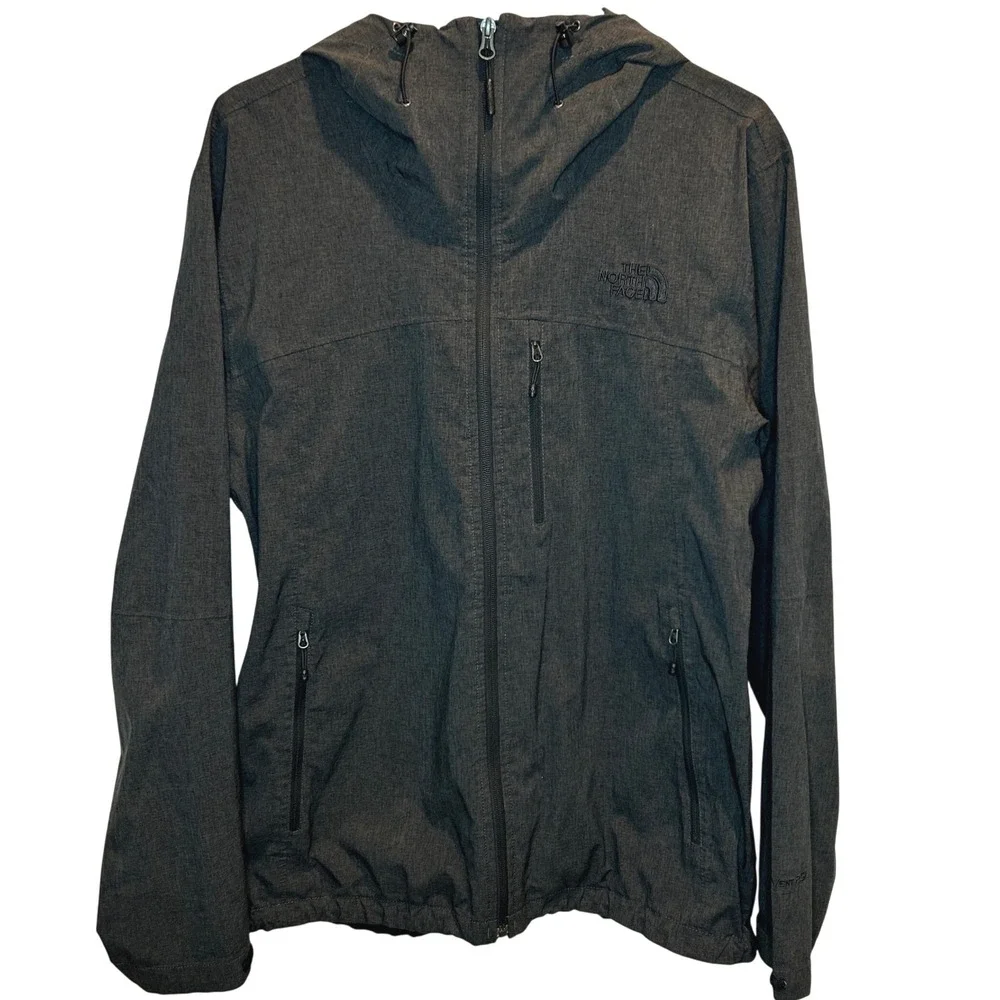 The North‎ Face Men's Medium Charcoal Full Zip Hooded Jacket Microfiber Stretch
