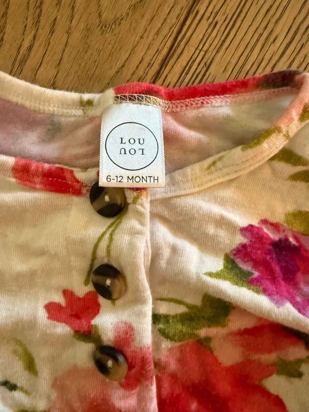 Lou Lou 6-12 month Floral Pink & Green Cozy Button Romper