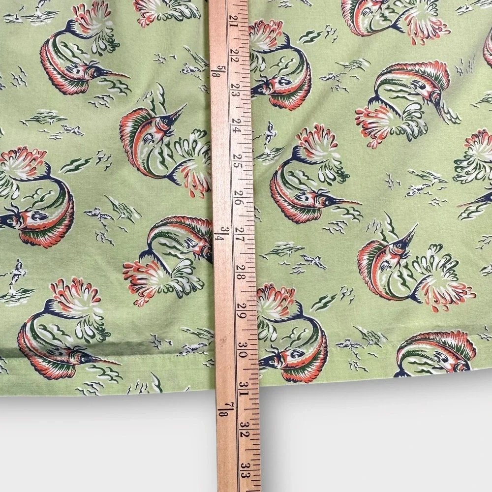 VTG J Crew Shirt‎ Mens XL Green Marlin Fish Print Short Sleeve Cotton Oarsman
