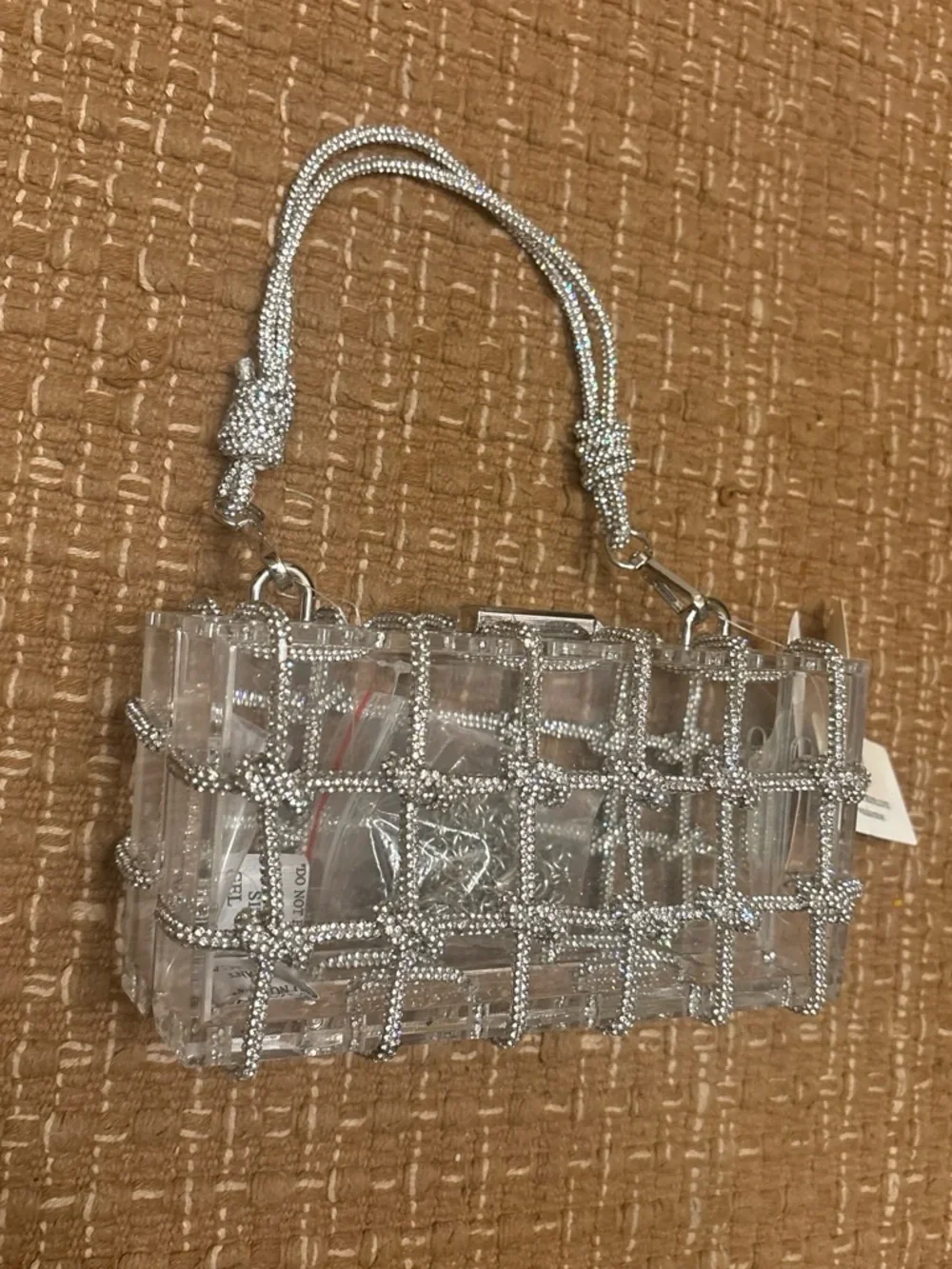 Windsor Clear Crystal Grid Mini Clutch with Silver Accents