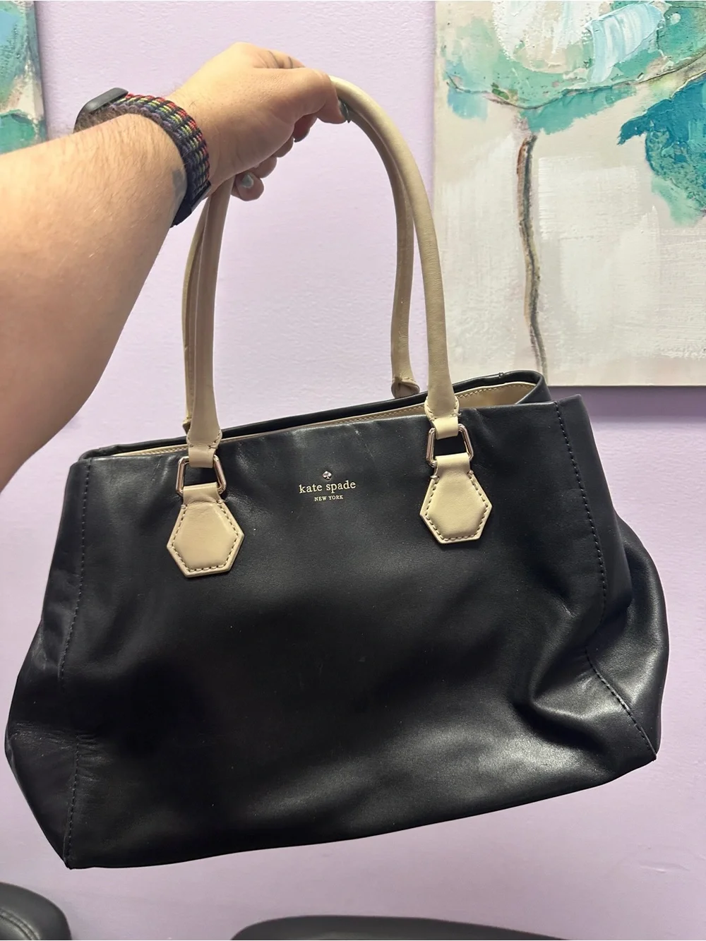 kate spade Black Tote with Cream Handles