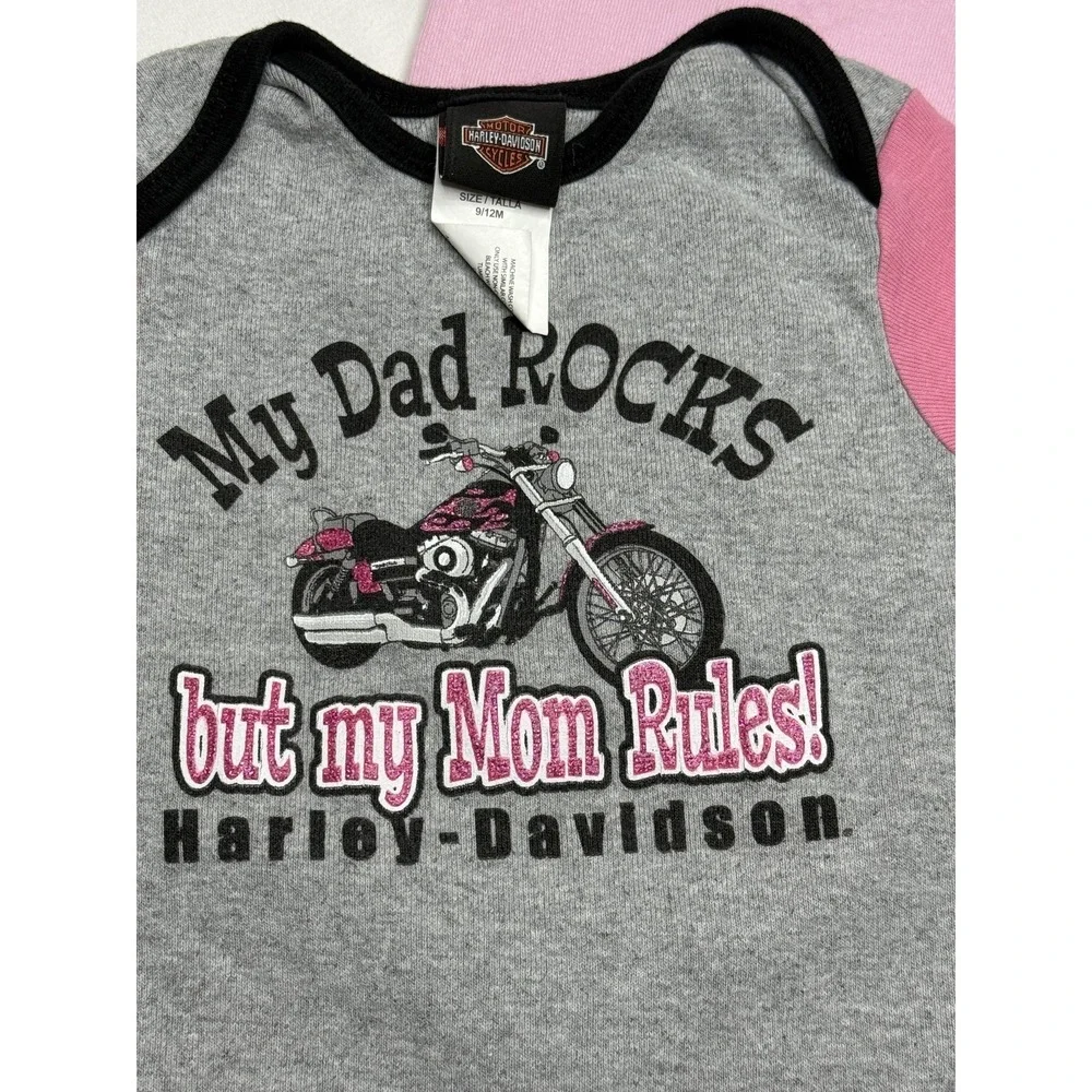 Harley-Davidson Romper Lot Girls 9-12 Months Pink Motorcycle‎ Bodysuit 3 Piece