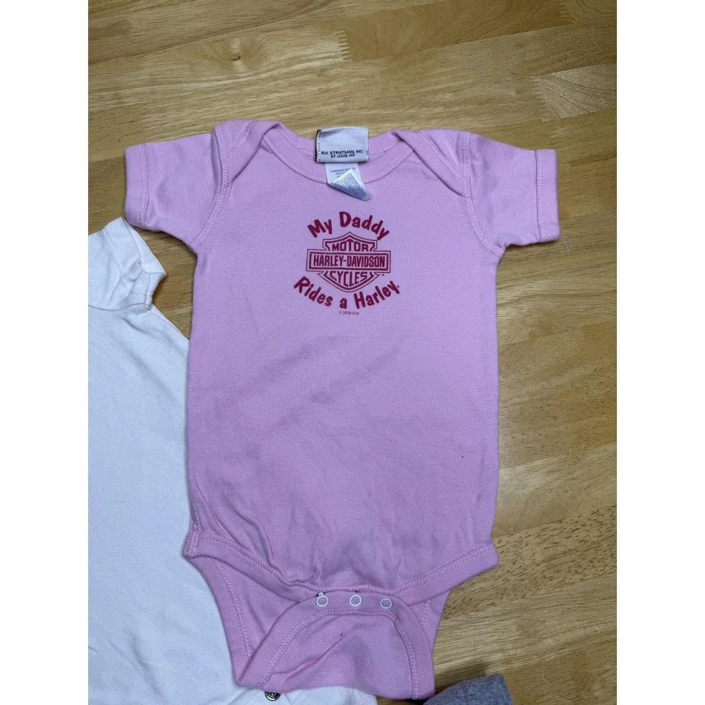 Harley-Davidson Romper Lot Girls 9-12 Months Pink Motorcycle‎ Bodysuit 3 Piece