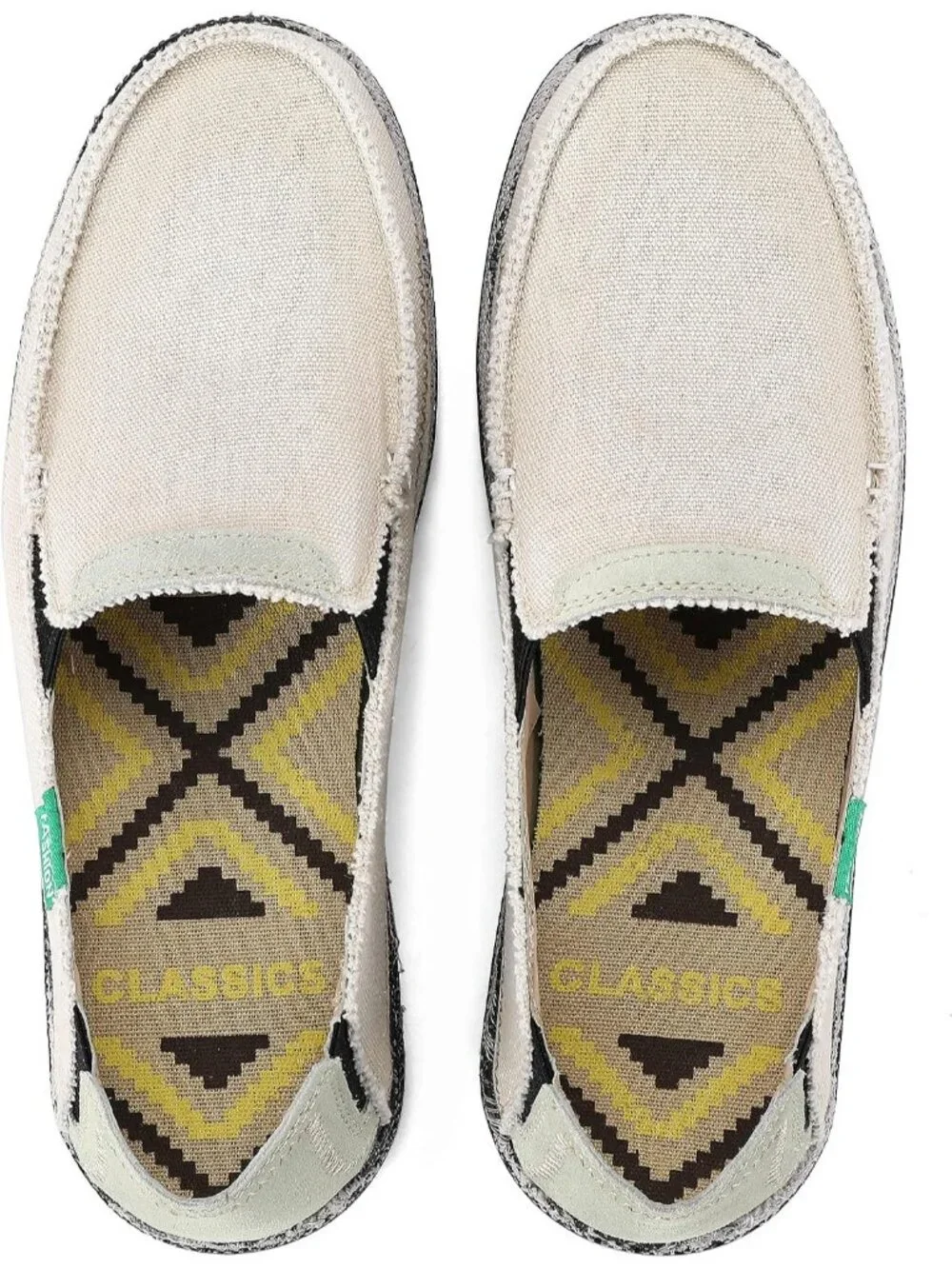 VILOCY Men's Beige White Rubber Canvas Slip On Loafers Vintage Flat Casual Shoes