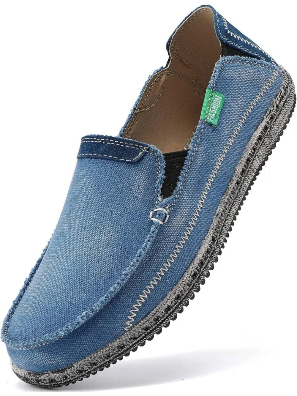 VILOCY Men's Sky Blue Rubber Canvas Slip On Loafers Vintage Flat Casual Shoes