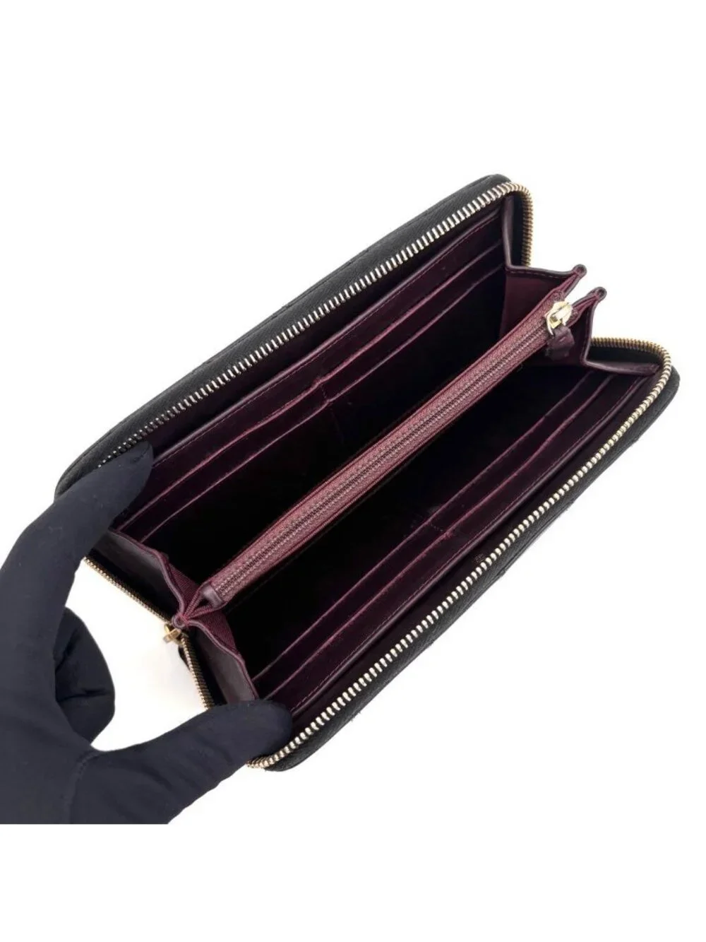 Chanel Quilted Caviar Leather Zip Around Wallet Black