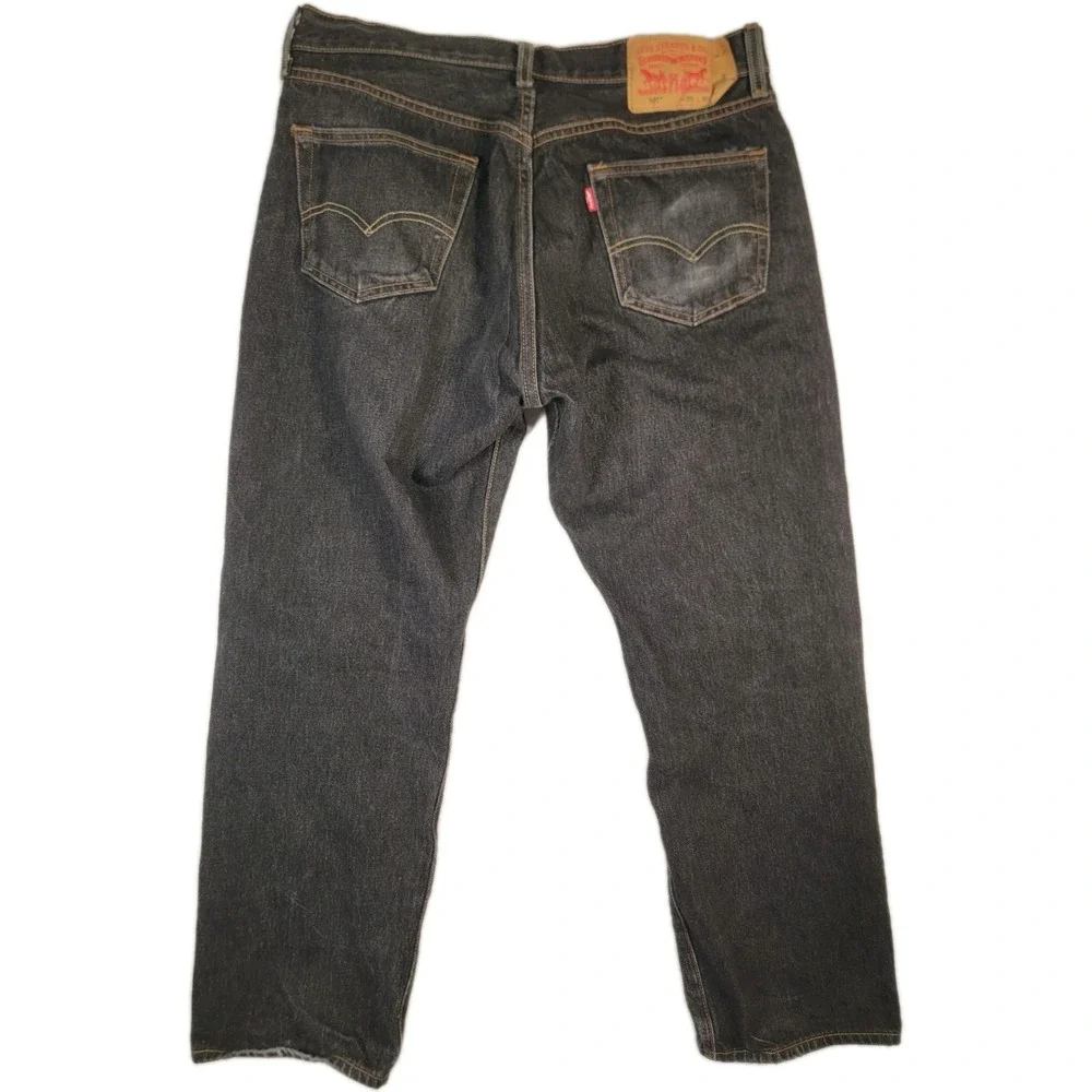 Levis 501 Jeans Mens 36x30 Black Straight Button Fly Denim Fits‎ 34x28.5