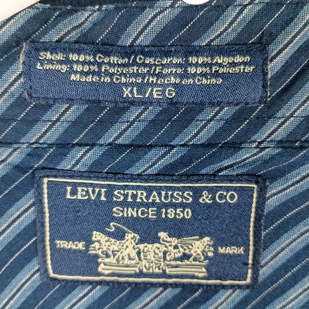 Levis Shirt Jacket Men XL Blue Lined Button Front Lightweight Chore Coat Brushed