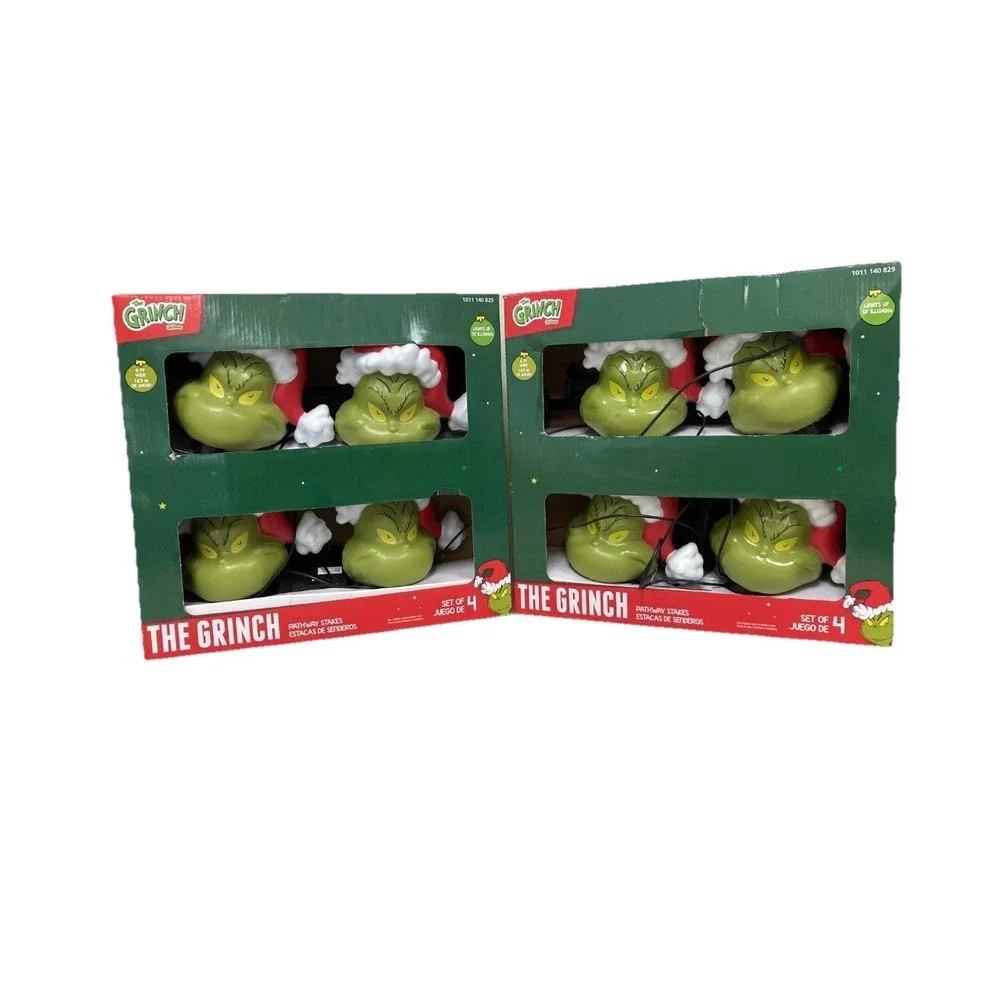 Lot 2 The Grinch Pathway Stakes Christmas Lights Set of 4‎ Each Dr Seuss Decor