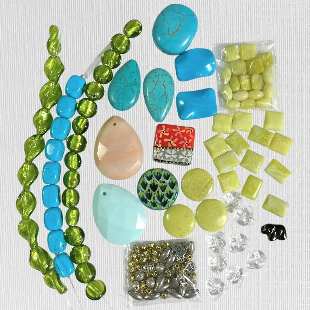 VTG - Now Mixed Lot Beads Gemstone Glass Metal Assortment Colorful Boho Jewelry