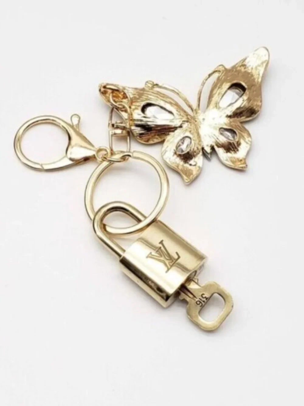 LV Gold Padlock & Key 🔒 Authentic Louis Vuitton Bag Unbranded Butterfly Charm