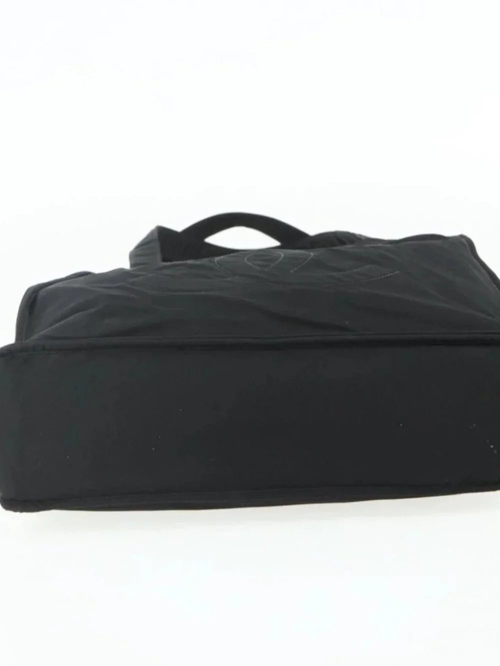 CHANEL Hand Bag Nylon Black Silver CC Auth 175119
