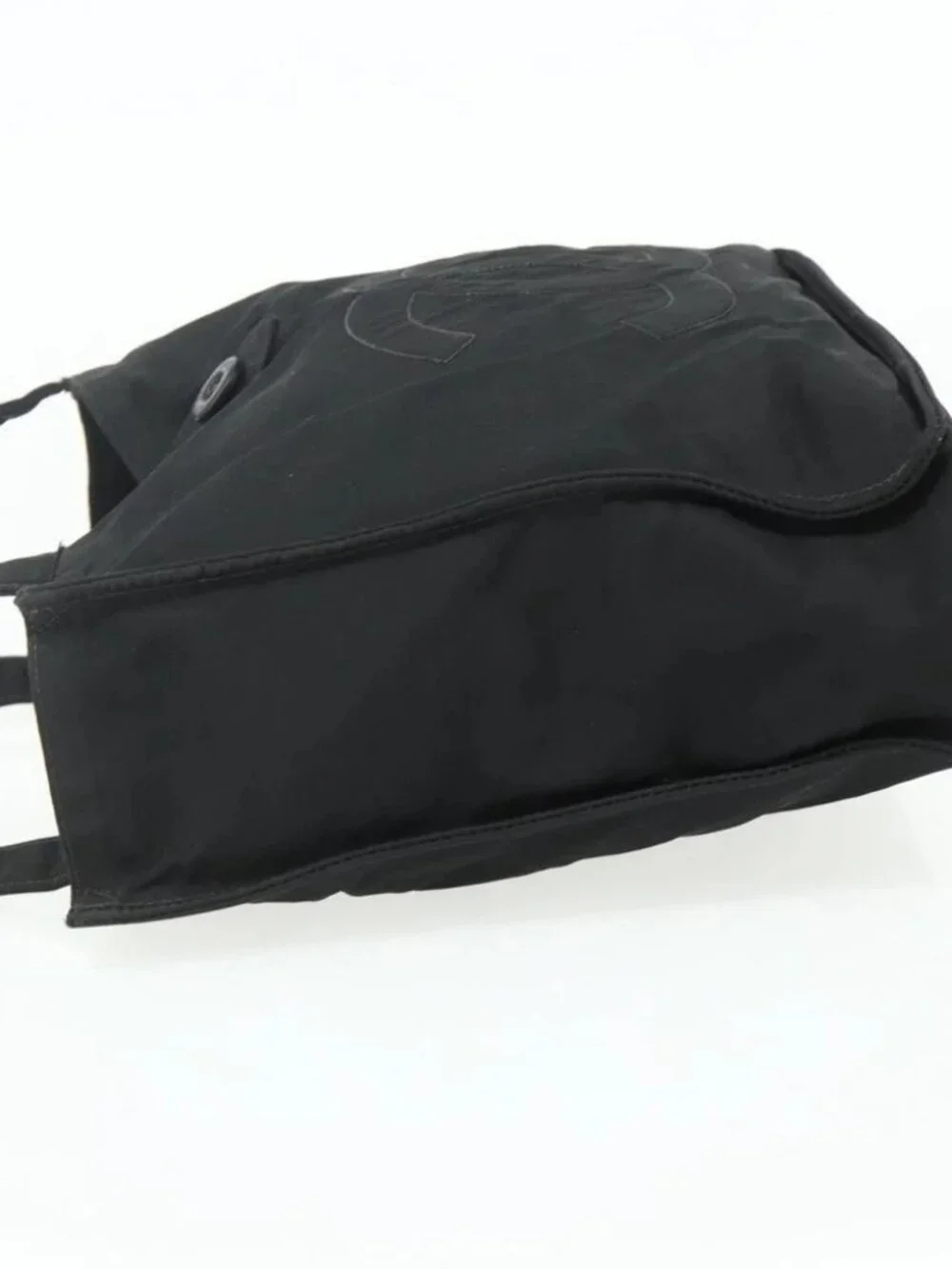 CHANEL Hand Bag Nylon Black Silver CC Auth 175119