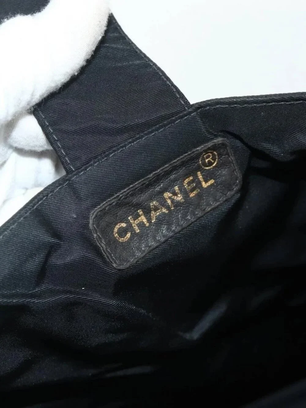 CHANEL Hand Bag Nylon Black Silver CC Auth 175119
