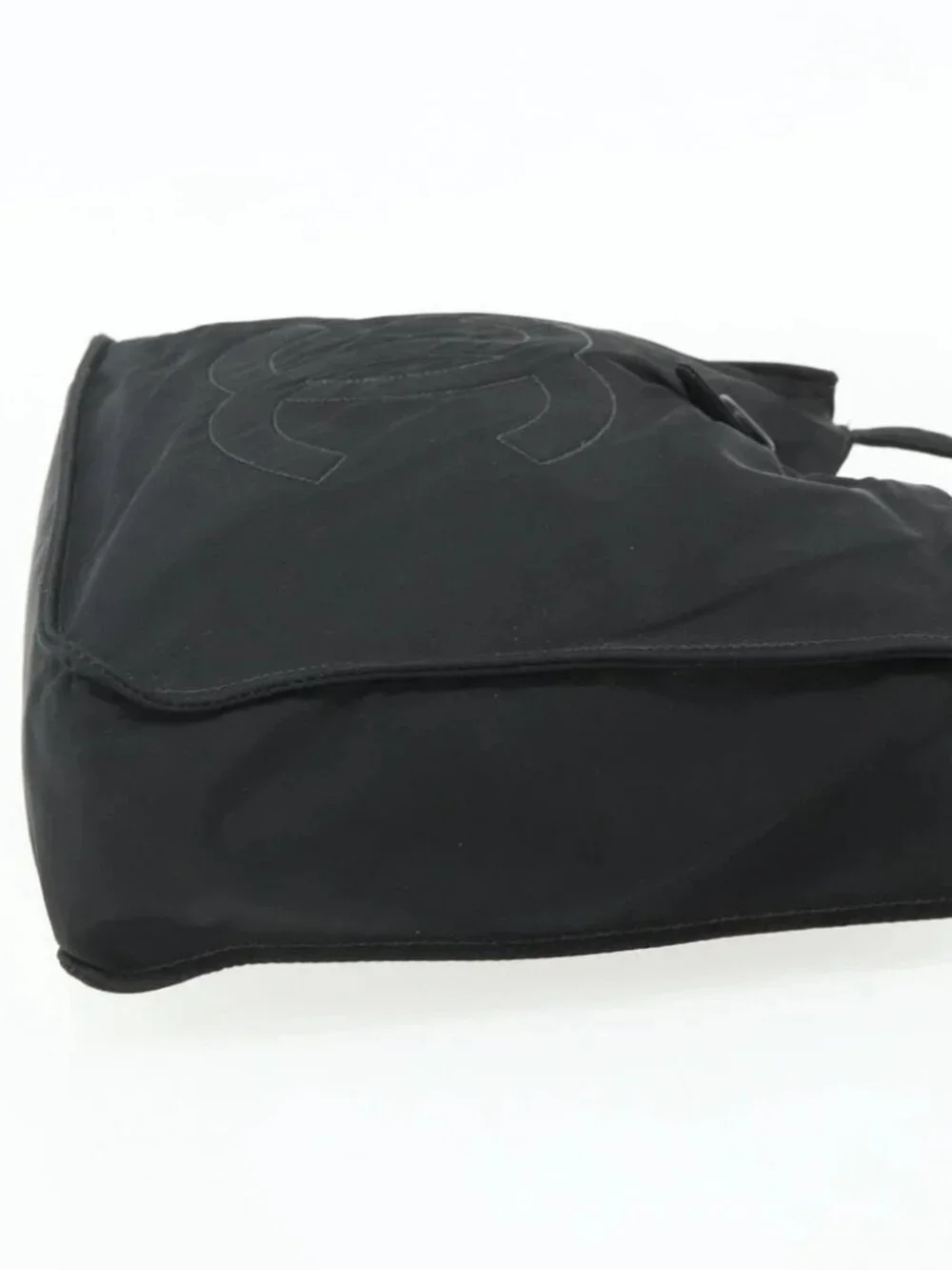 CHANEL Hand Bag Nylon Black Silver CC Auth 175119
