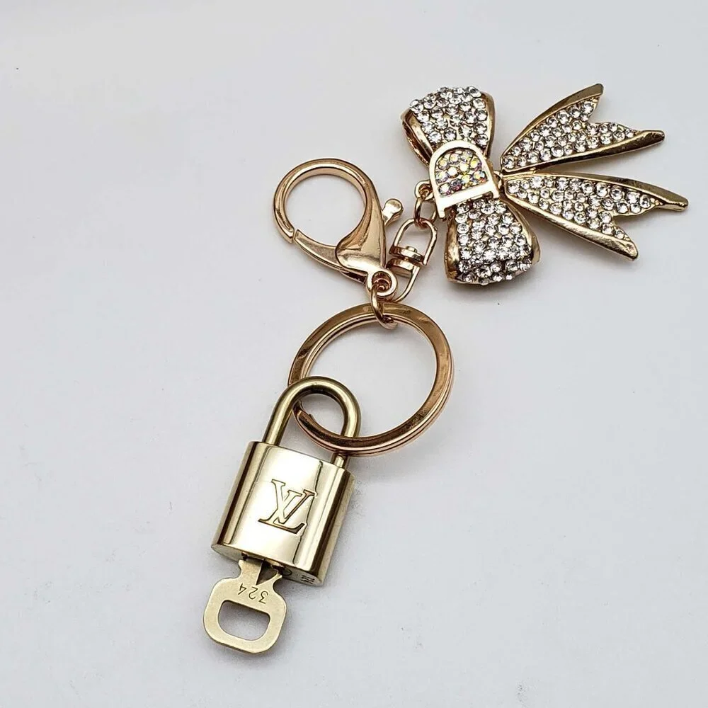 LV Gold Padlock 🔑 Authentic Louis Vuitton Charm + Unbranded Ribbon Keychain