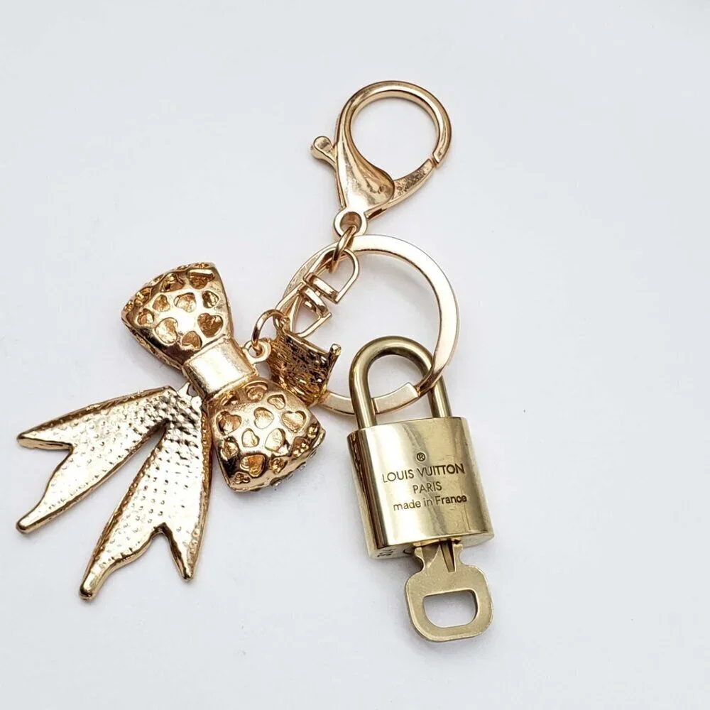 LV Gold Padlock 🔑 Authentic Louis Vuitton Charm + Unbranded Ribbon Keychain