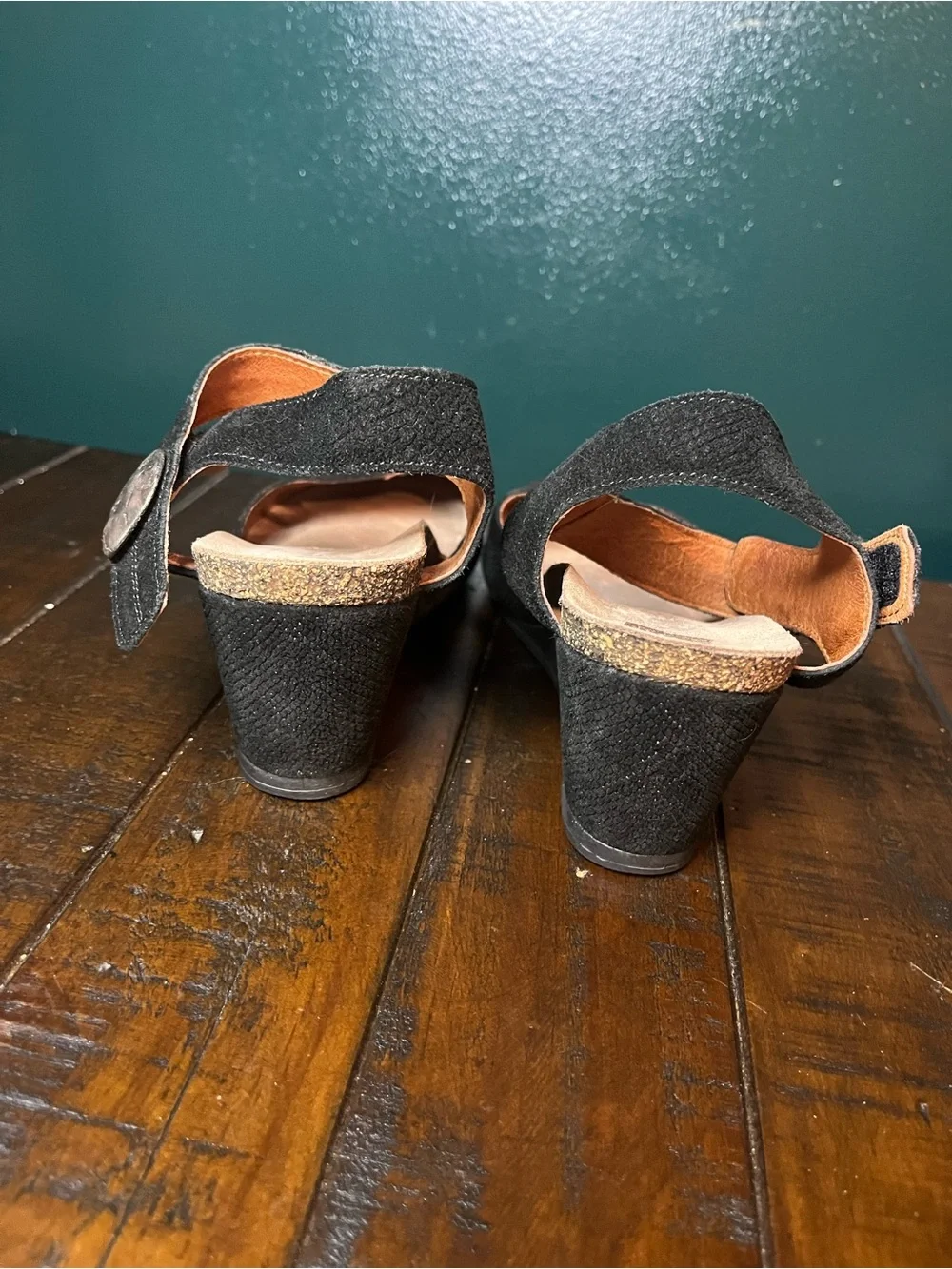 Taos Promise Wedge Sandals Black Suede Silver Buckle Closed Toe Sz 37 US 6 / 6.5