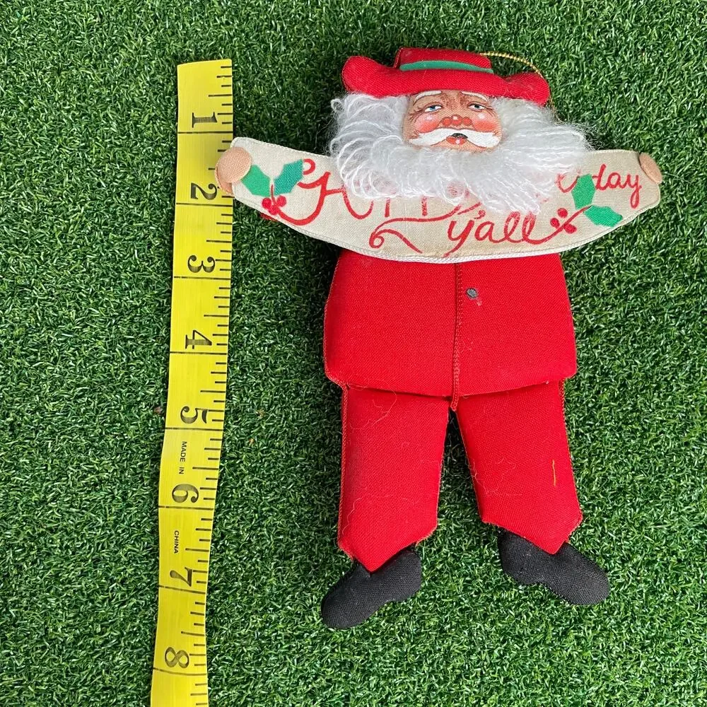 Vintage Midcentury Christmas Hand Painted Santa Ornament Happy Holidays Yall