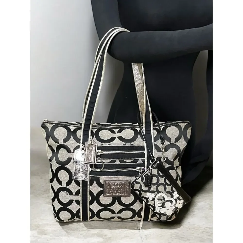 Y2K Coach 13826 Poppy OP Art Signature Tote & Applique Wristlet Set