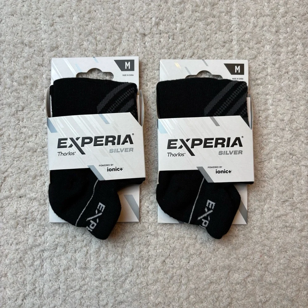 Thorlos Experia Silver Socks Unisex Med‎ Black Arch Support Cushioned Breathable