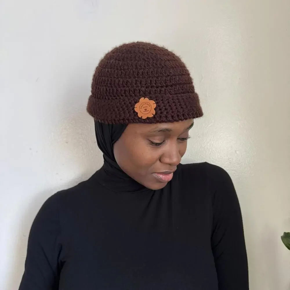 Brown hand made boho crochet beanie hat‎
