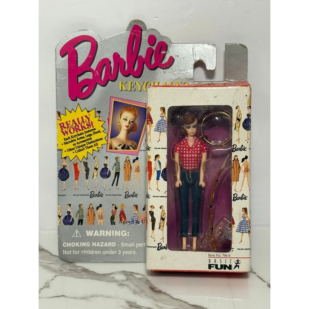 Vintage 1995 Basic‎ Fun Picnic Barbie Keychain 1959 Model 704-0 Red Gingham Mini