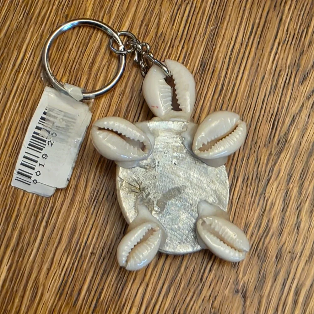 Sea Turtle Hawaii‎ Keychain Natural Shell Blue Resin Underwater Scene Souvenir